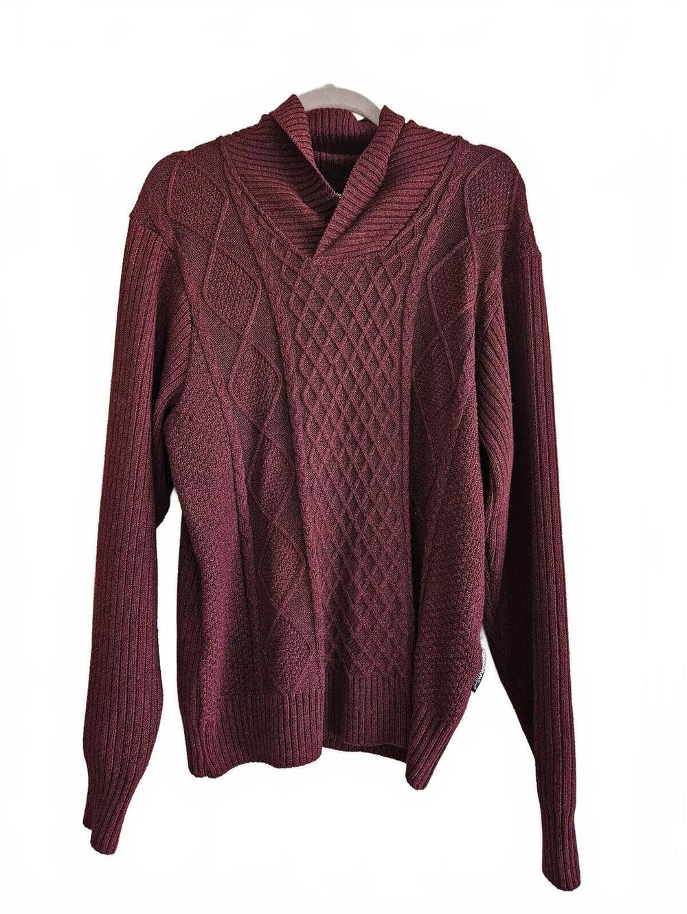Akademiks Burgundy Cable Knit Sweater XL from their Artfully Crafted Collection